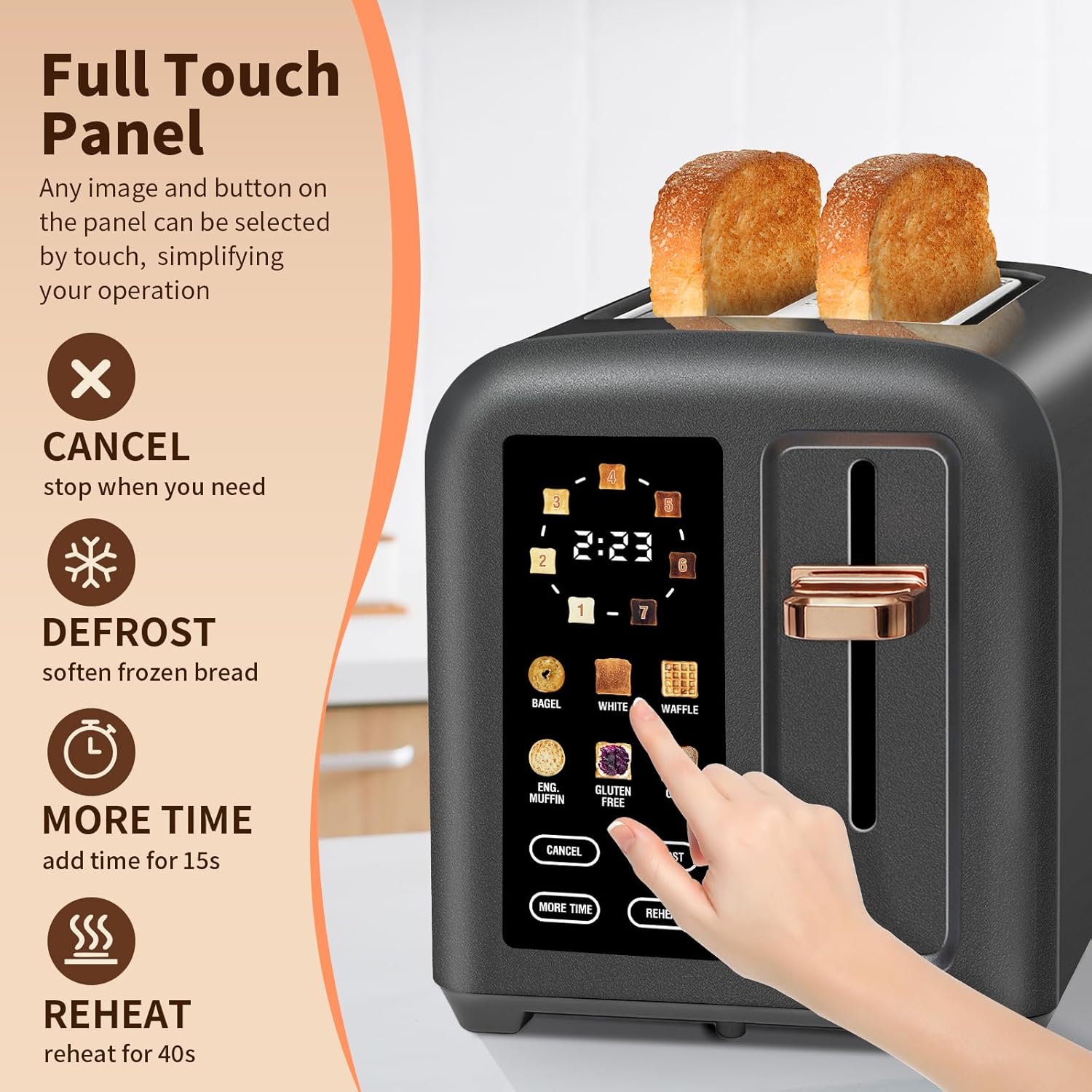 SEEDEEM 4 Slice Touch Screen Toaster LCD Display 7 Shade Settings Wide Slots 1800W