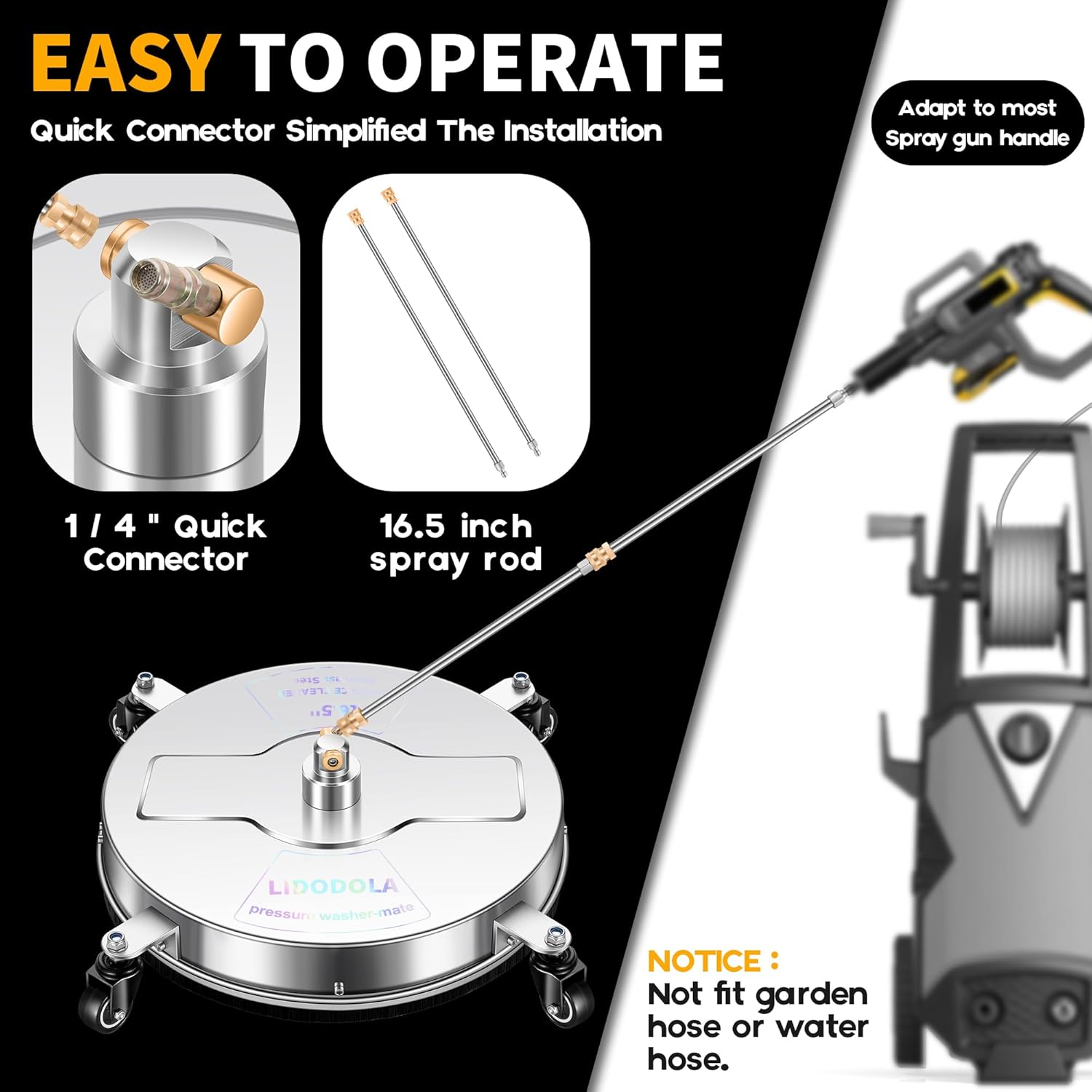 LidoDola 14 Inch Pressure Washer Surface Cleaner with Wheels for Concrete Patio Deck