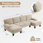 VINGLI 110 Sectional Couch U Shaped Sofa Set with Double Chaise Chenille Fabric