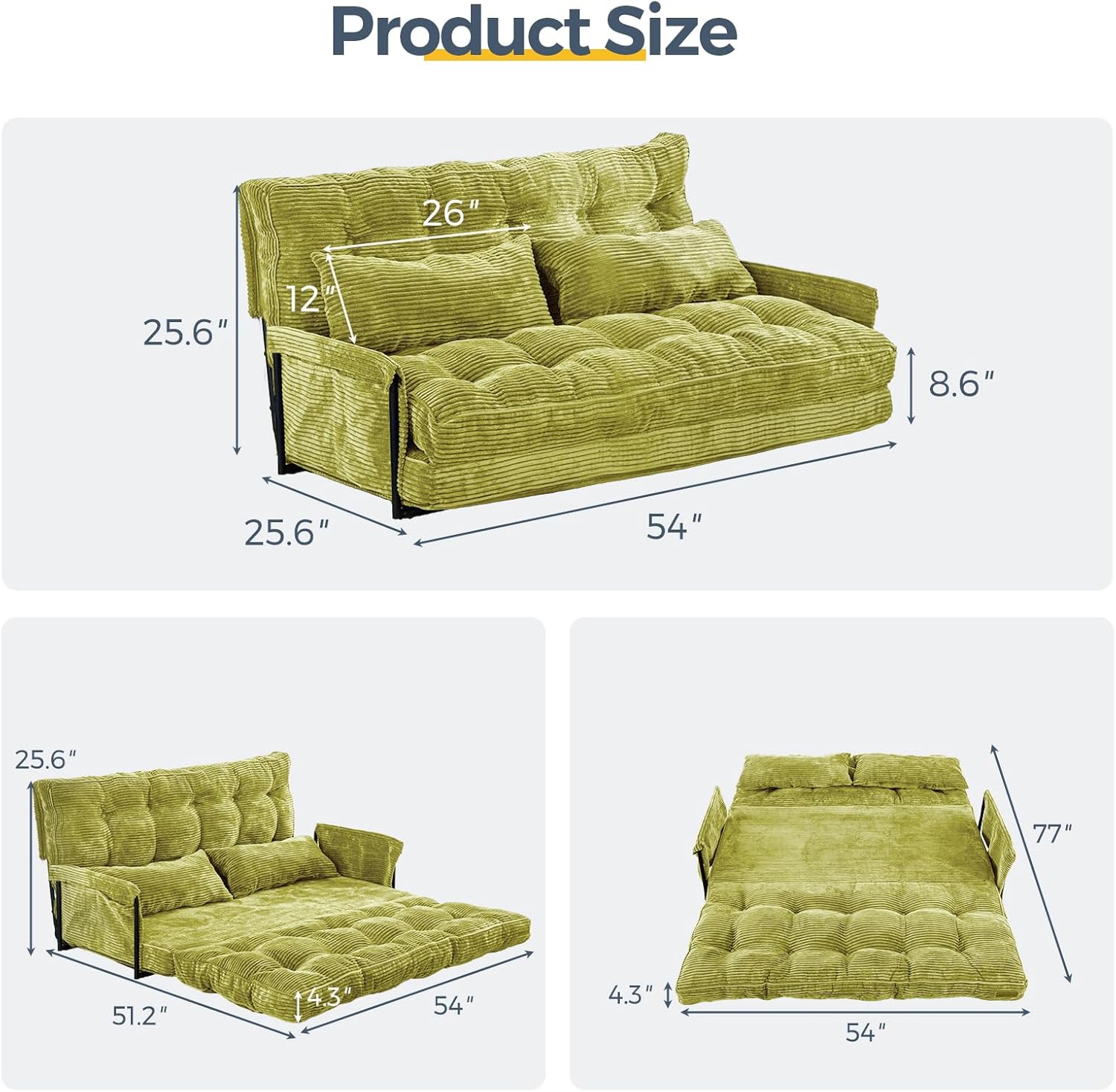 MAXYOYO Adjustable Floor Sofa Bed with Armrest Double Black Foldable Sleeper