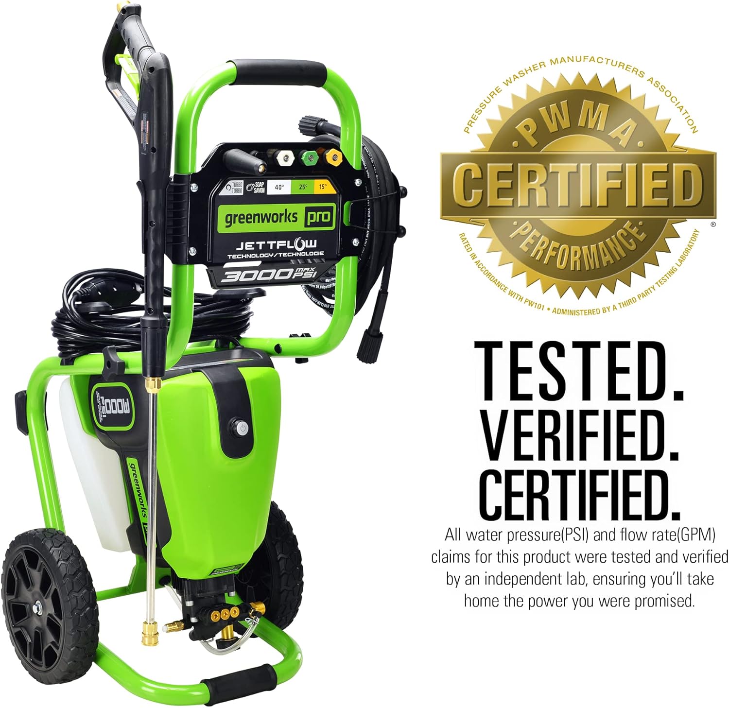 Greenworks 2000 PSI Electric Pressure Washer 13 Amp with Wheels 20 FT Hose 35 FT Cord