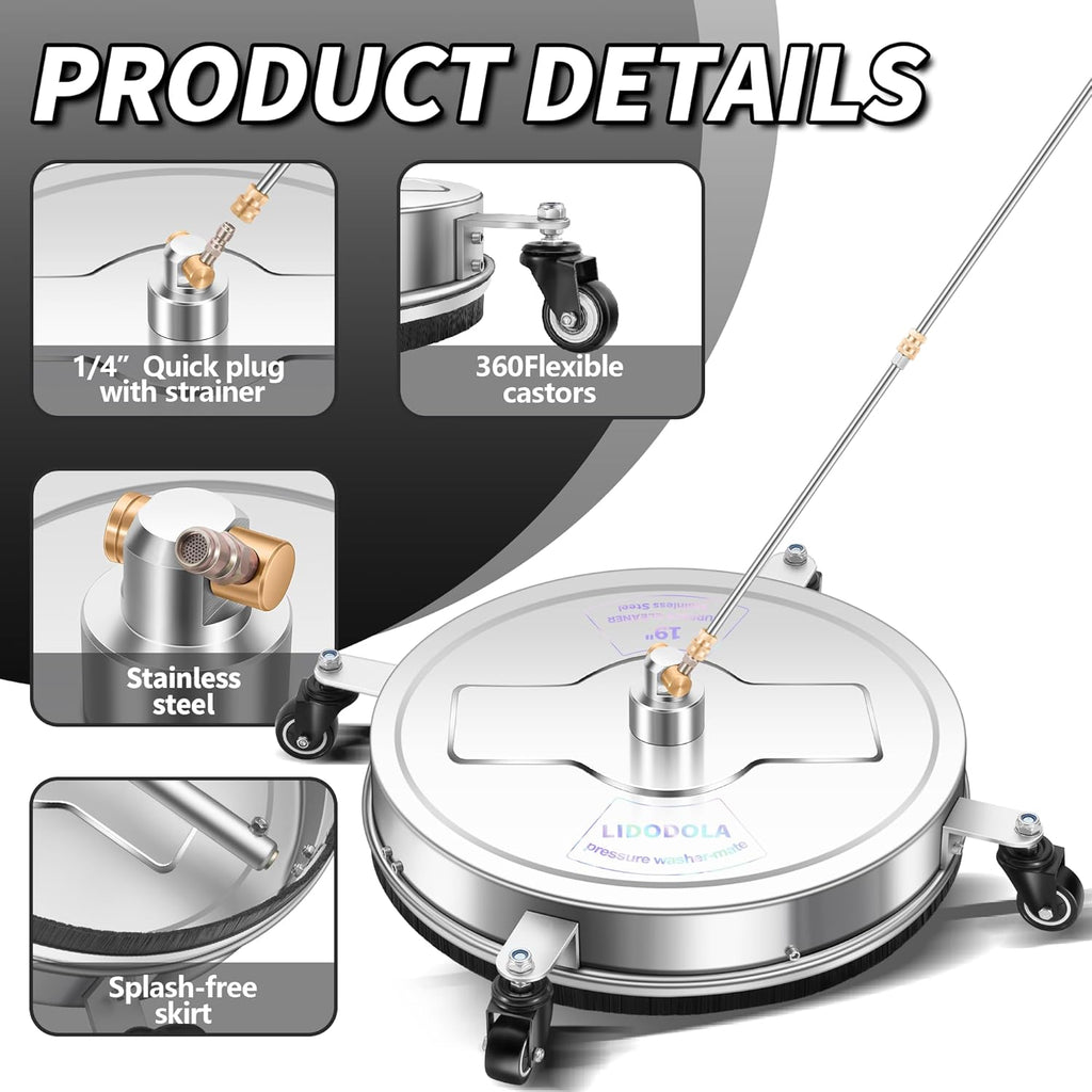 LidoDola 14 Inch Pressure Washer Surface Cleaner with Wheels for Concrete Patio Deck