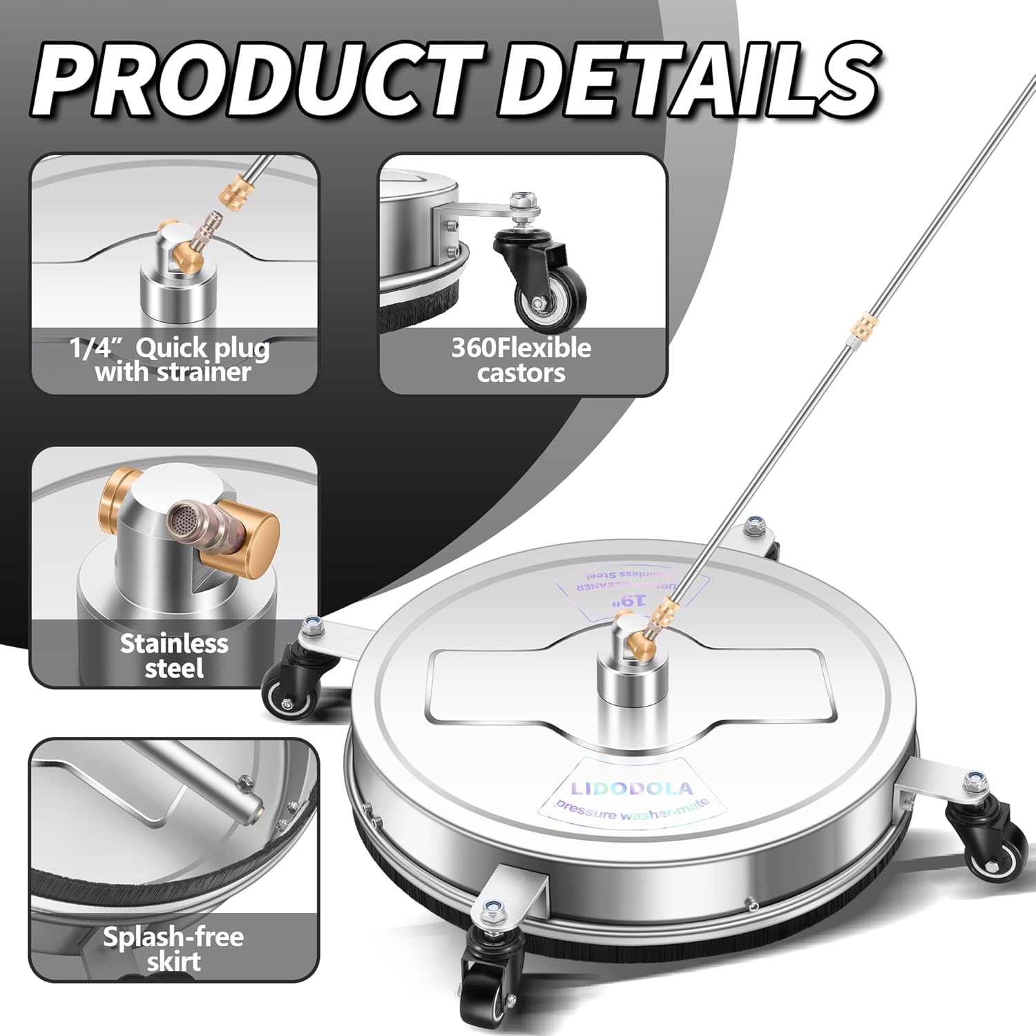 LidoDola 14 Inch Pressure Washer Surface Cleaner with Wheels for Concrete Patio Deck