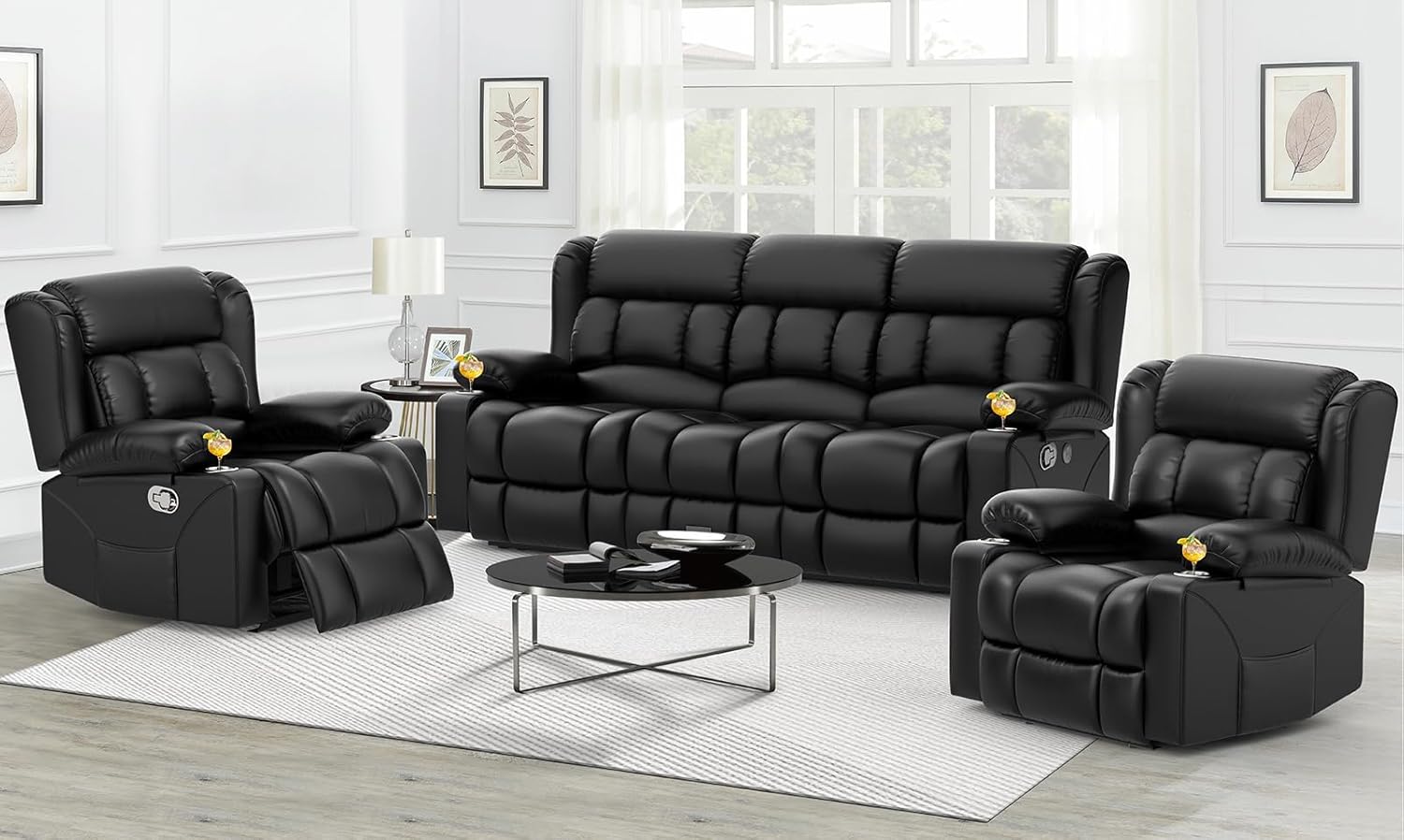Dresegmt Loveseat Recliner Sofa 3 Seat Flip Backrest with Storage USB Cup Holders