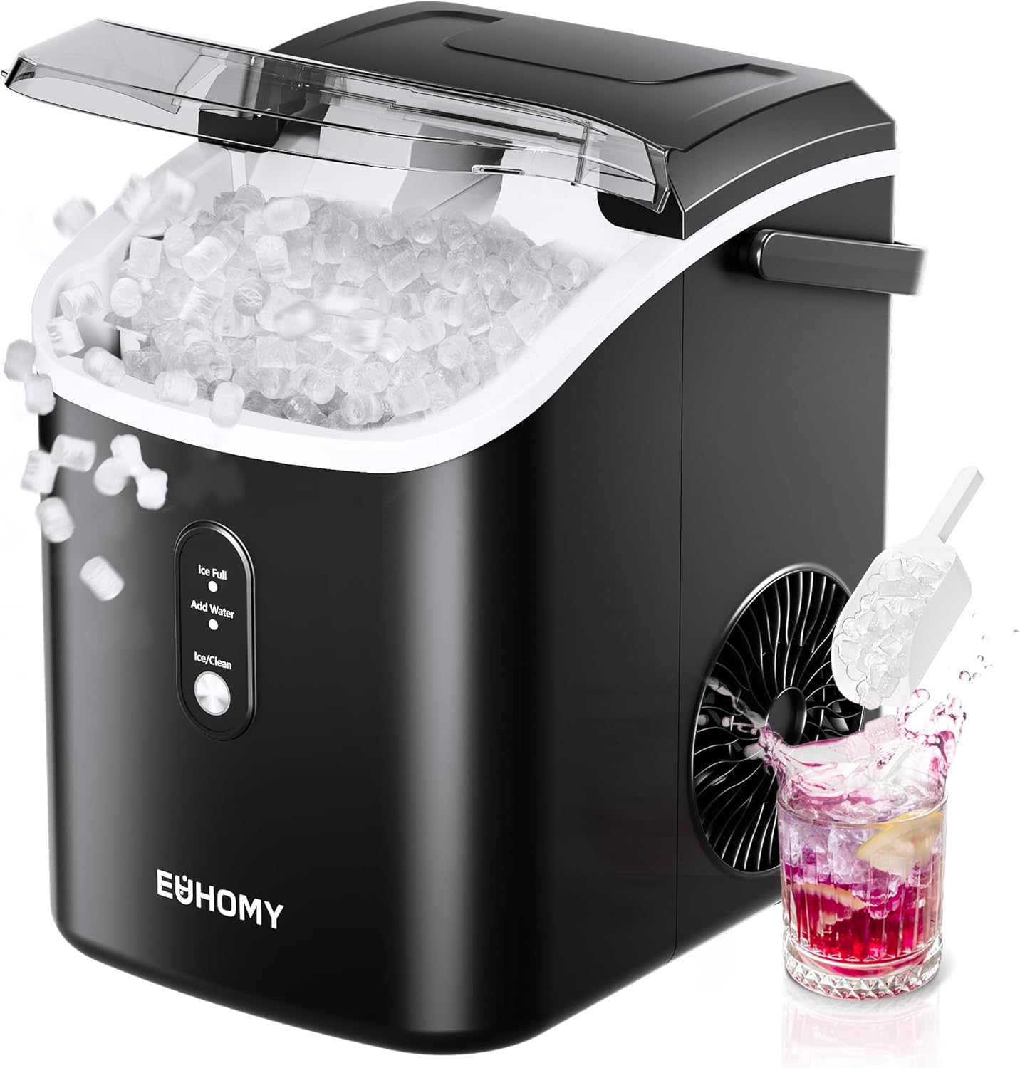 EUHOMY Nugget Ice Maker Countertop Portable 34lbs Daily with Handle