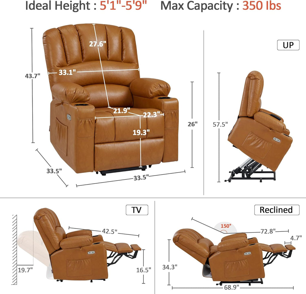 MCombo Power Lift Recliner Chair for Elderly with Heat Massage USB Cup Holders
