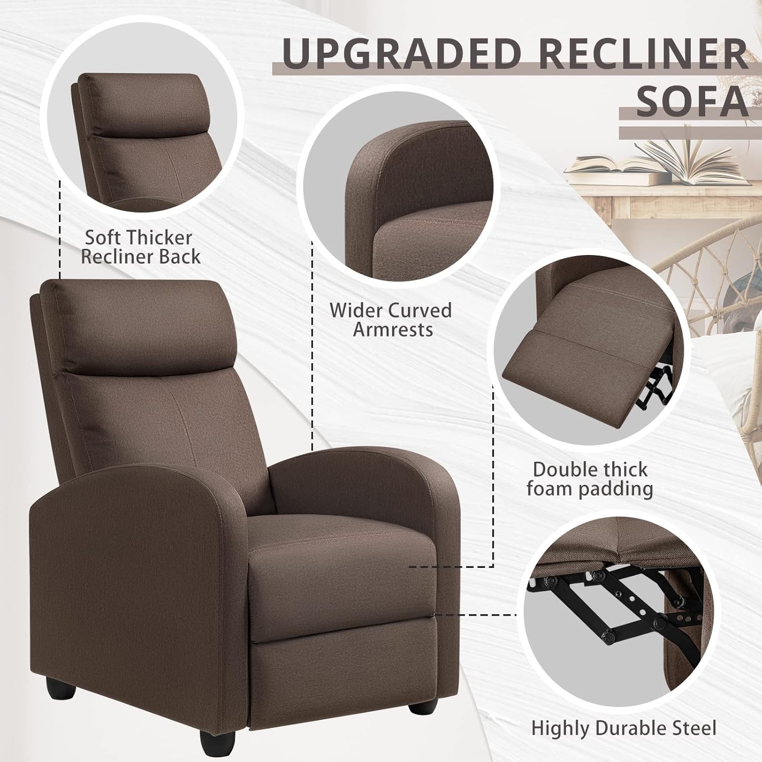JUMMICO Adjustable Recliner Chair Thick Cushion Home Theater Sofa Living Room