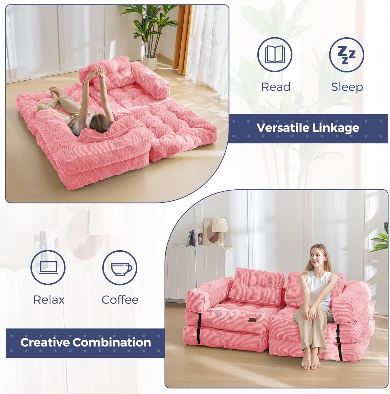 MAXYOYO L Shaped Folding Sofa Bed Convertible Sleeper with Pillow Armrest