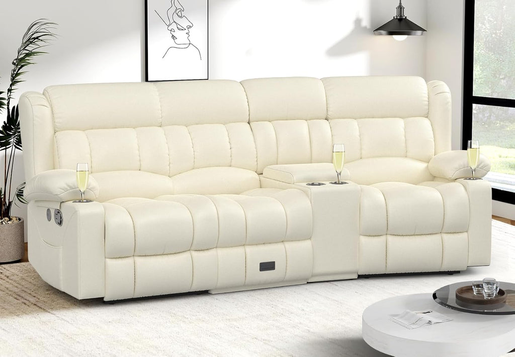 Dresegmt Loveseat Recliner Sofa 3 Seat Flip Backrest with Storage USB Cup Holders