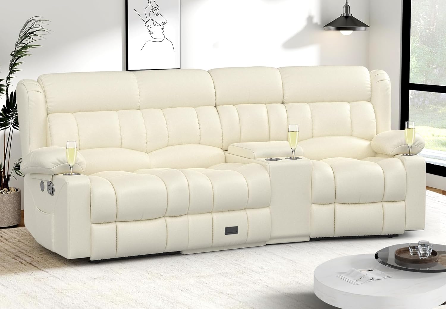 Dresegmt Loveseat Recliner Sofa 3 Seat Flip Backrest with Storage USB Cup Holders