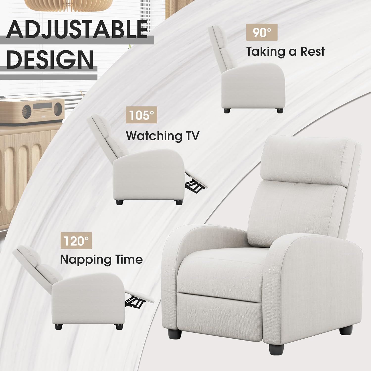Homall Modern Recliner Chair PU Leather Padded Seat Single Sofa Home Theater