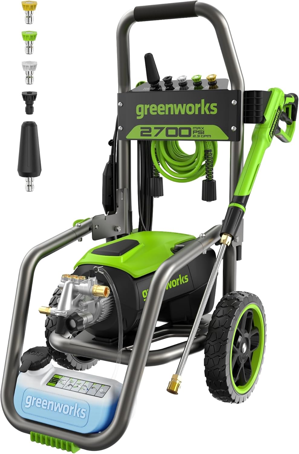 Greenworks 2000 PSI Electric Pressure Washer 13 Amp with Wheels 20 FT Hose 35 FT Cord