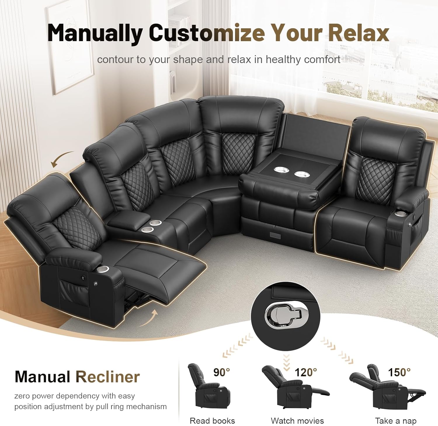 YONISEE 3 Seat Recliner Sofa Large Manual Reclining Couch with Storage Console