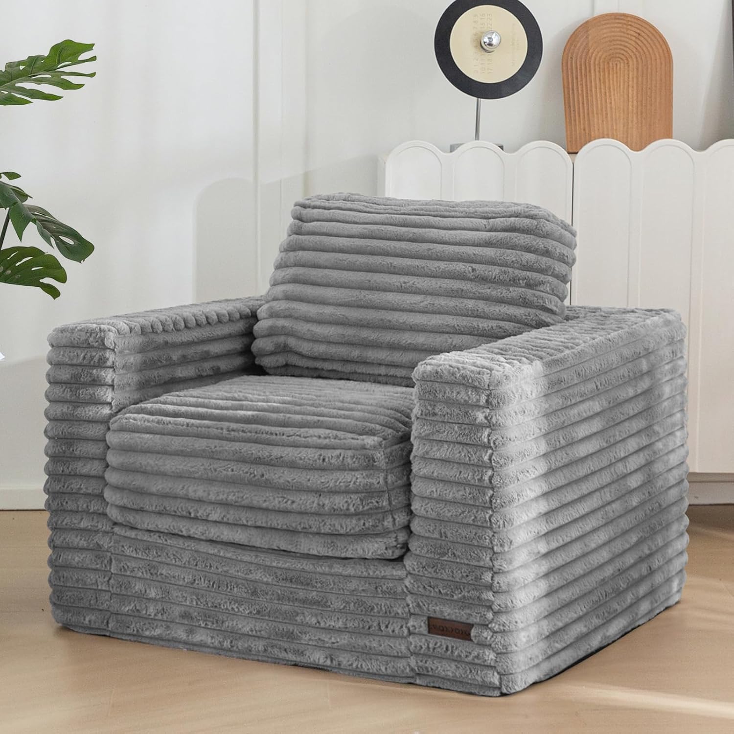 MAXYOYO Bean Bag Sofa with Armrests and Pillows Two Seat Fluffy Floor Couch