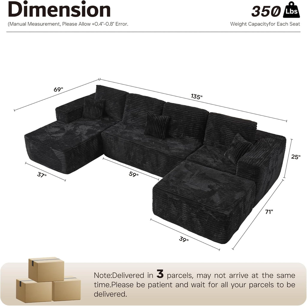 ovios Cloud Sectional Couch with L Shape Chaise Modern Modular Sofa