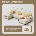 Furmax U-Shaped Sectional Sofa Couch 4 Seat Linen Fabric Double Chaise