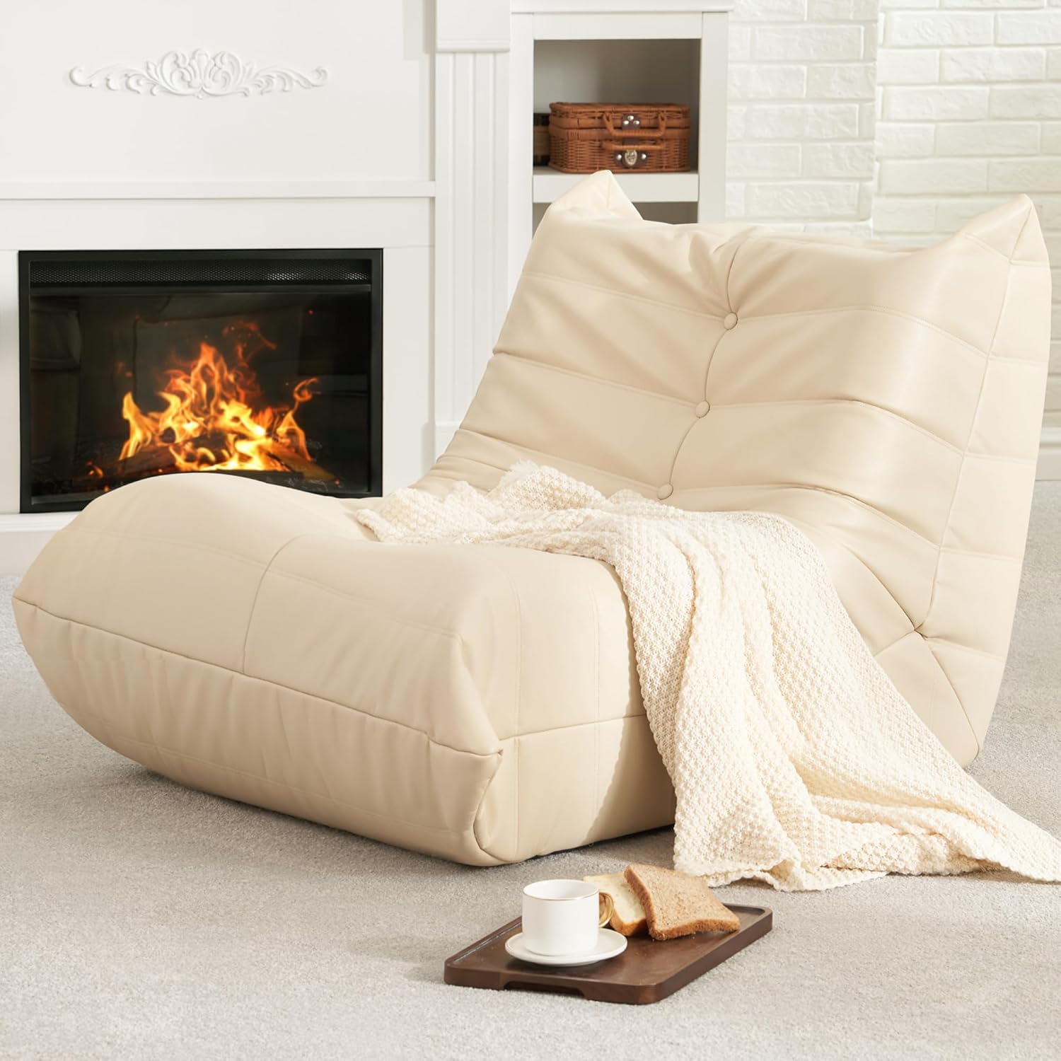 Hobestluk Giant Bean Bag Chair Memory Foam Faux Leather Floor Sofa for Adults