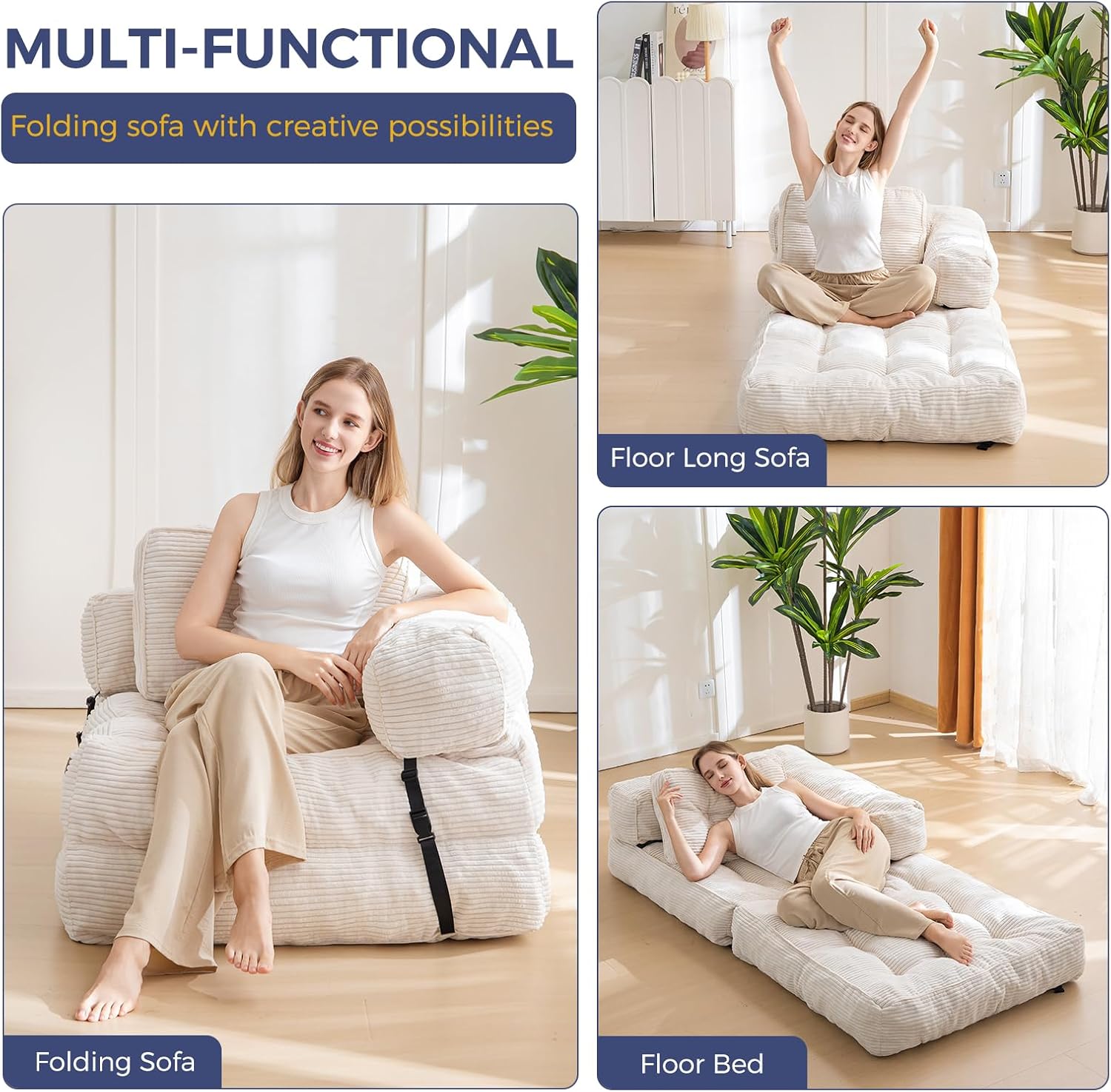 MAXYOYO L Shaped Folding Sofa Bed Convertible Sleeper with Pillow Armrest