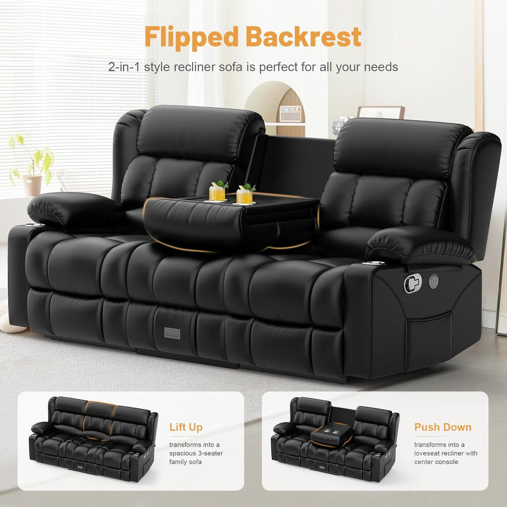 Dresegmt Loveseat Recliner Sofa 3 Seat Flip Backrest with Storage USB Cup Holders