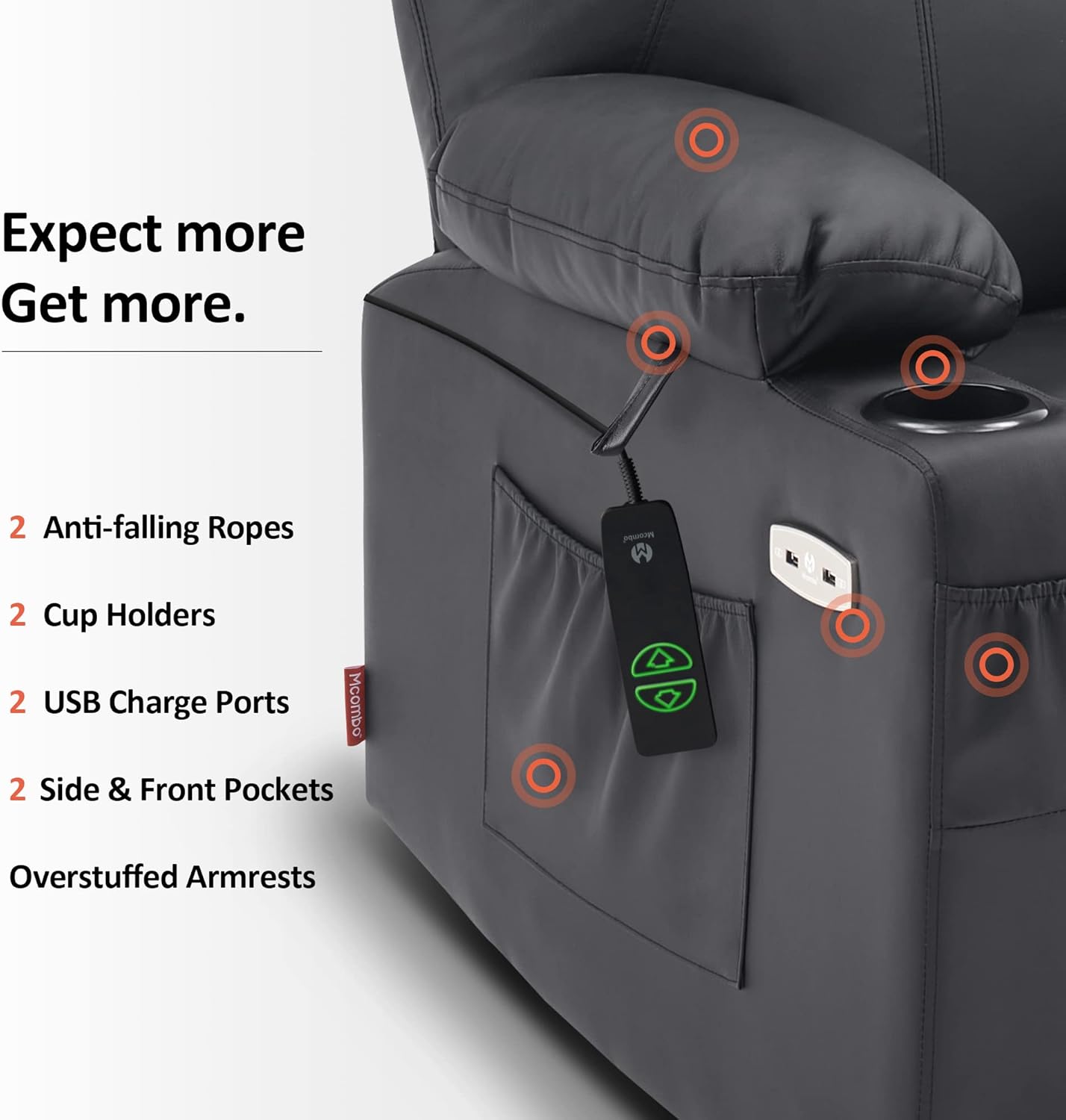 MCombo Electric Power Lift Recliner Massage Heat Chair for Elderly 3 Positions 2 Pockets USB