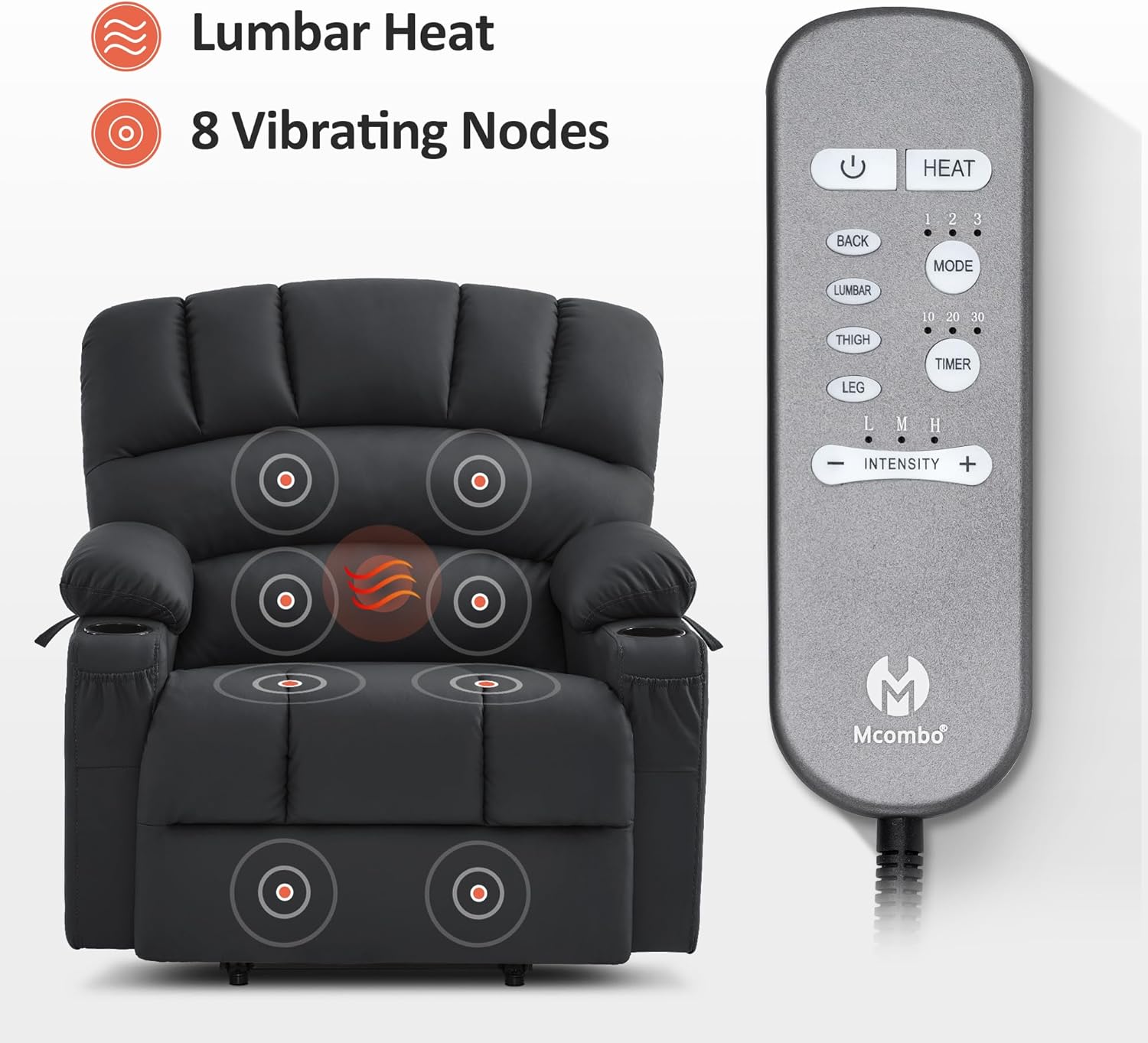 MCombo Power Lift Recliner Chair for Elderly with Heat Massage USB Cup Holders