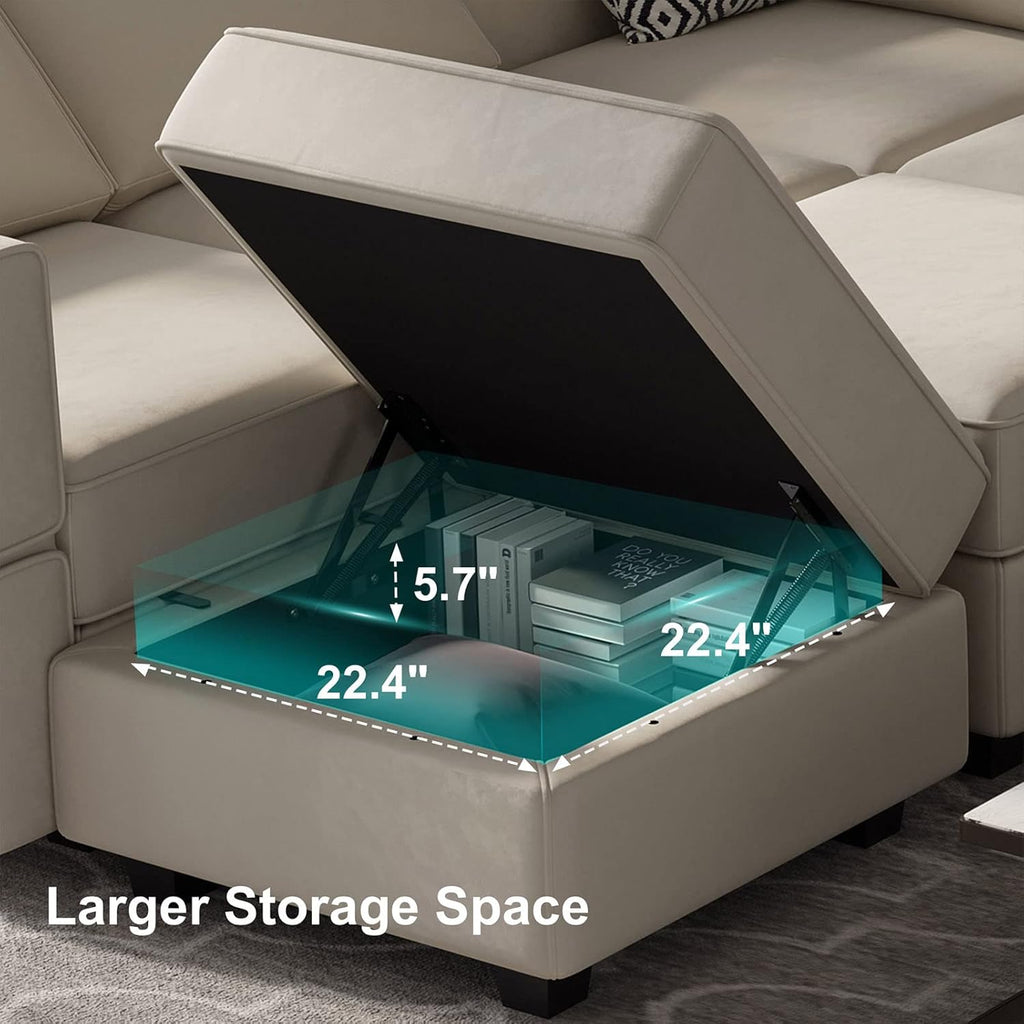 Belffin Velvet Modular Sectional Sofa with Ottoman Sleeper Bed Storage
