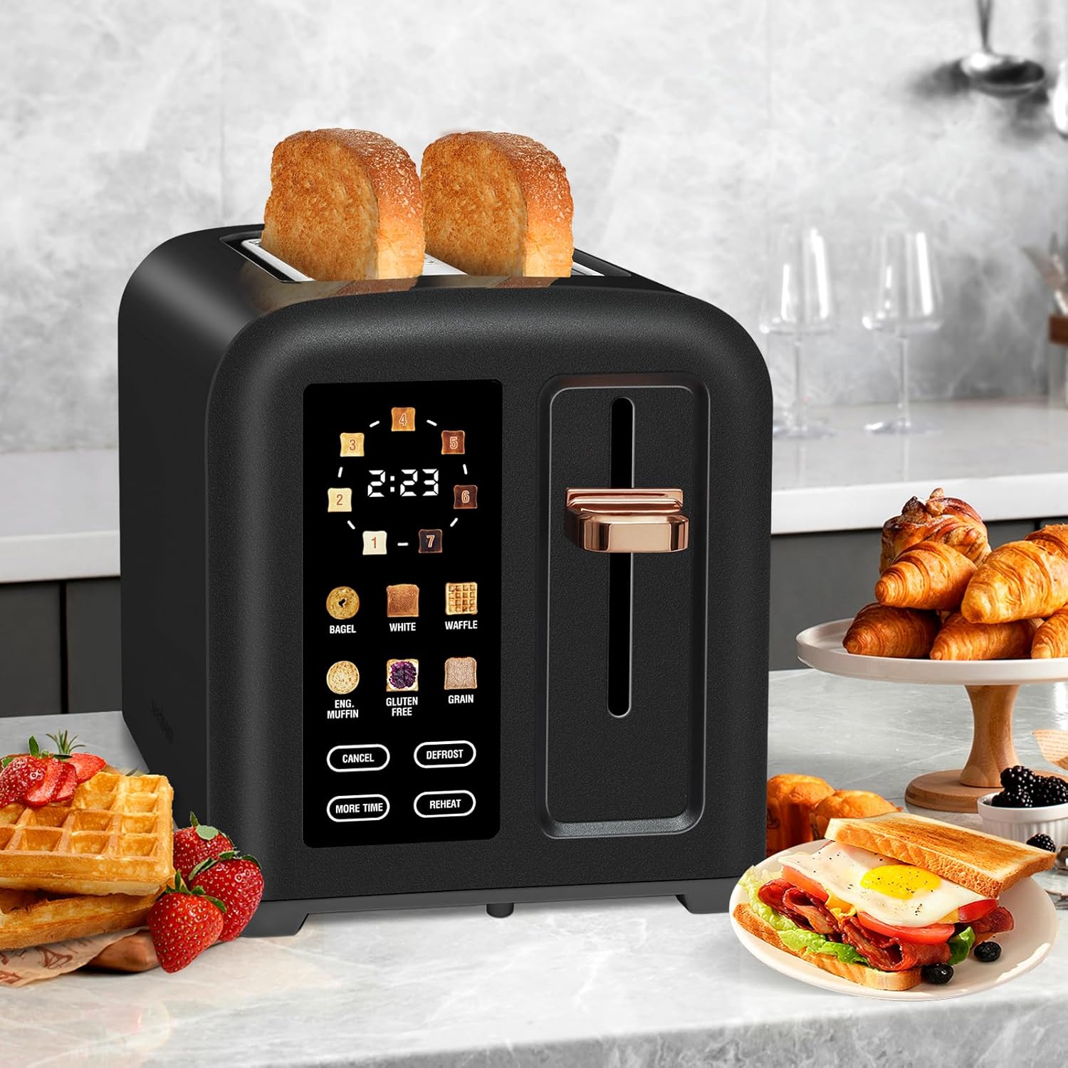 SEEDEEM 4 Slice Touch Screen Toaster LCD Display 7 Shade Settings Wide Slots 1800W
