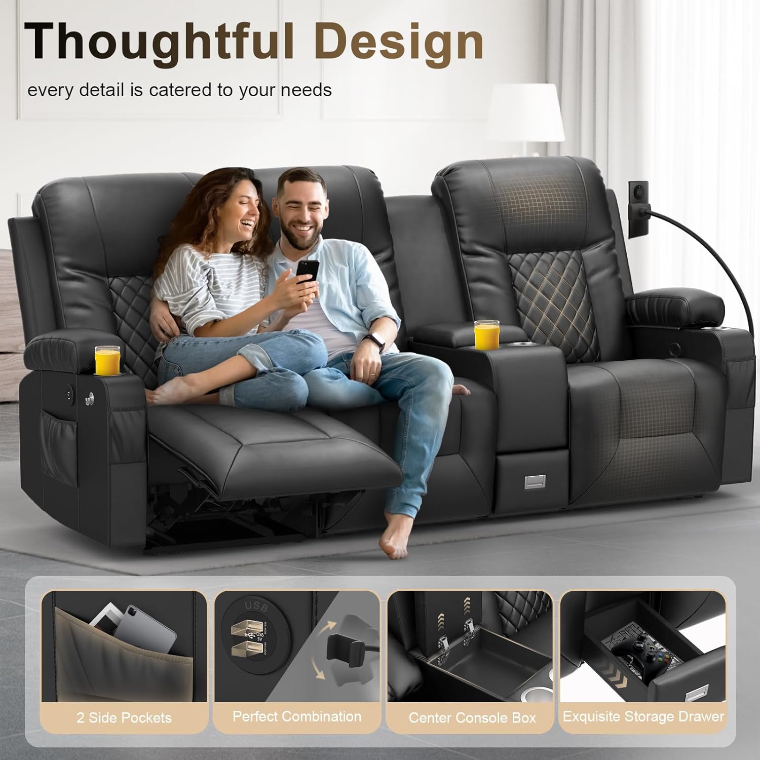 YONISEE 3 Seat Recliner Sofa Large Manual Reclining Couch with Storage Console