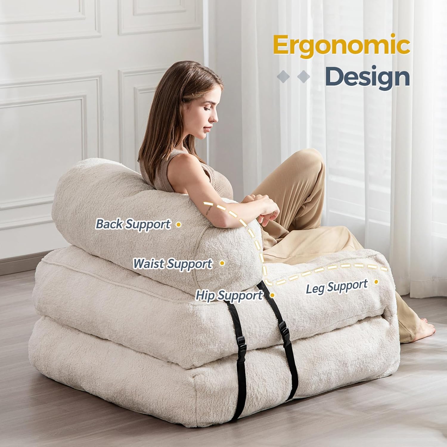 MAXYOYO Boucle Folding Sofa Bed Convertible Sleeper Chair with Pillow
