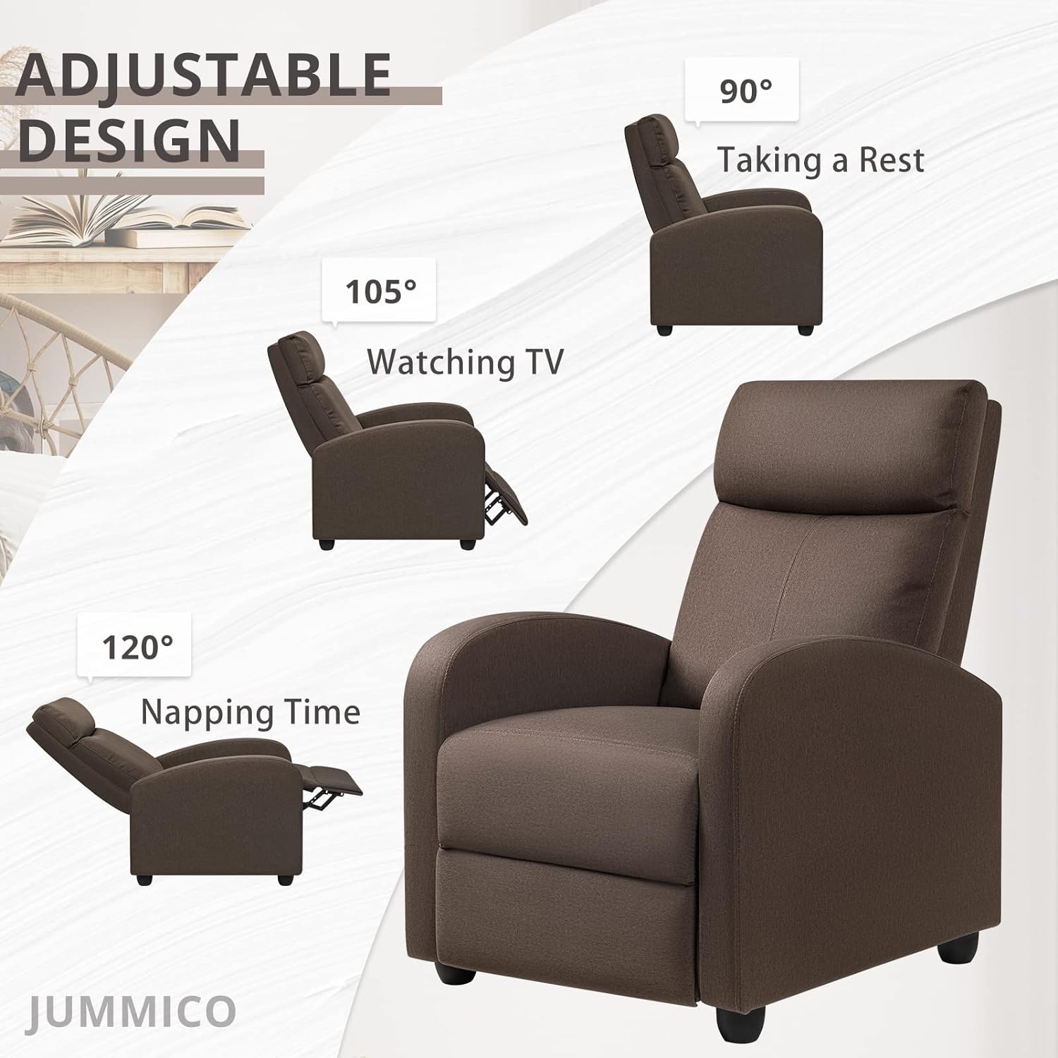 JUMMICO Adjustable Recliner Chair Thick Cushion Home Theater Sofa Living Room