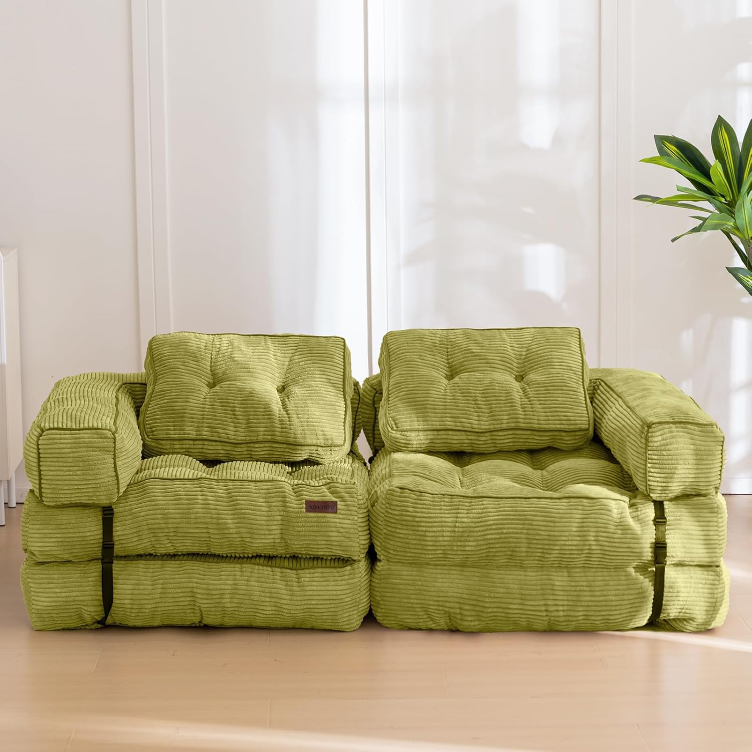 MAXYOYO L Shaped Folding Sofa Bed Convertible Sleeper with Pillow Armrest