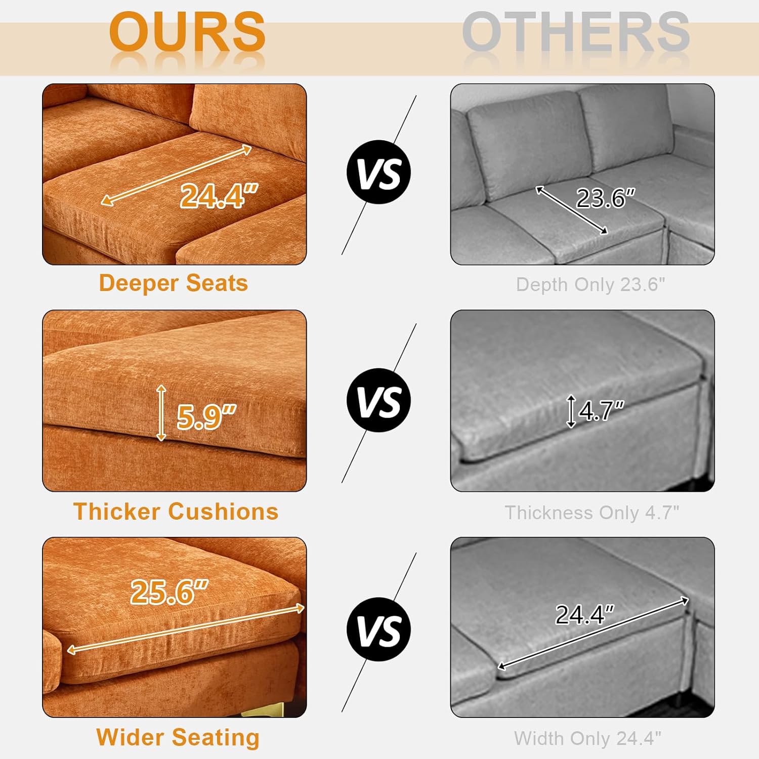 VINGLI 110 Sectional Couch U Shaped Sofa Set with Double Chaise Chenille Fabric