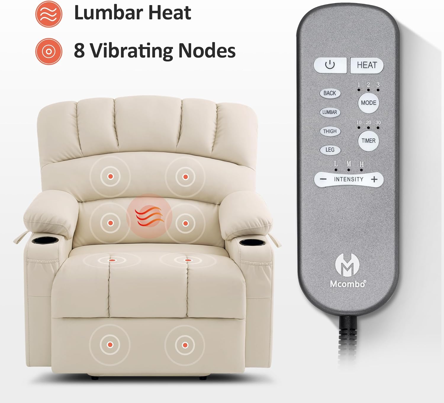 MCombo Power Lift Recliner Chair for Elderly with Heat Massage USB Cup Holders