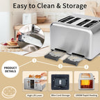 SEEDEEM 4 Slice Touch Screen Toaster LCD Display 7 Shade Settings Wide Slots 1800W