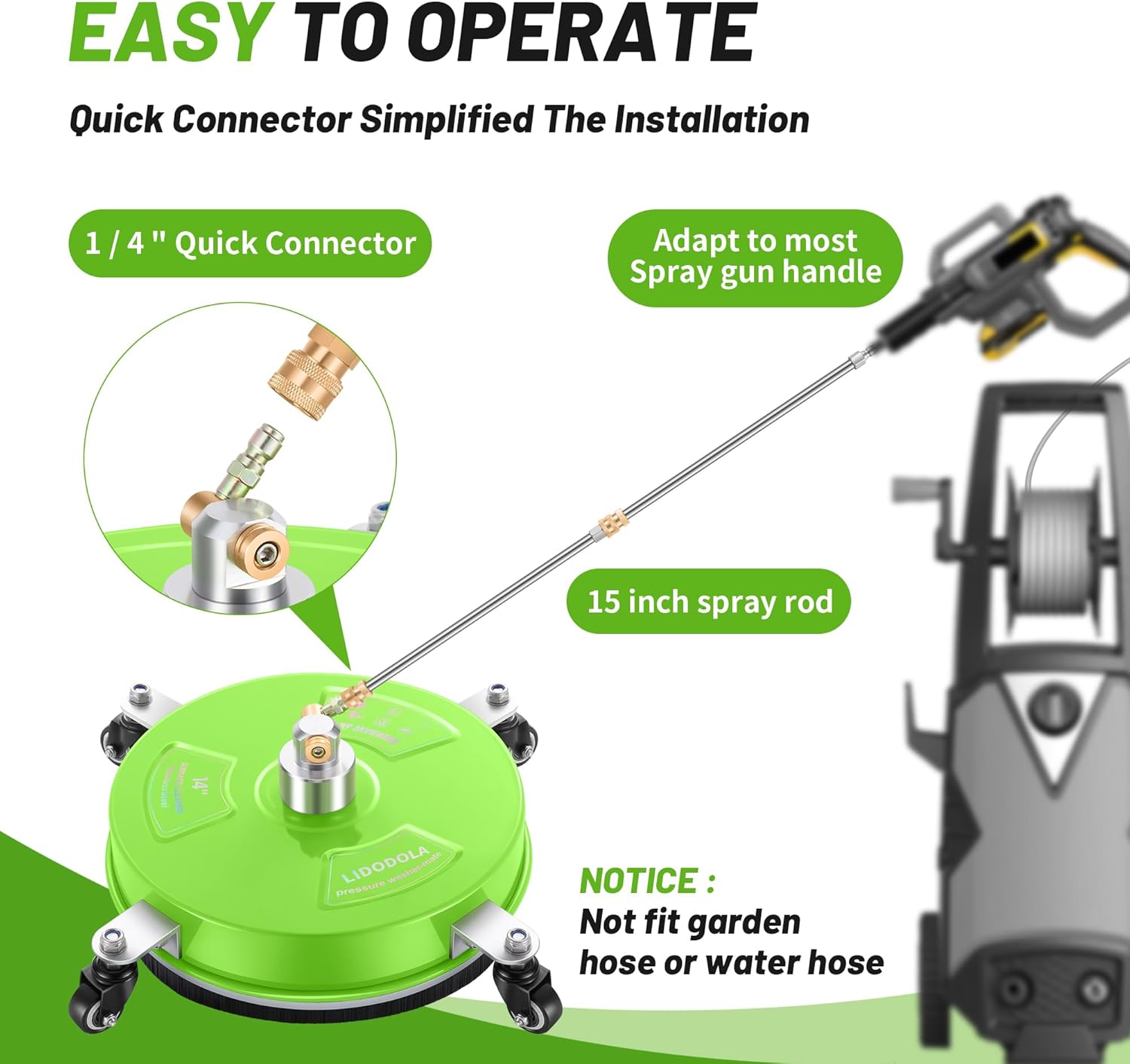 LidoDola 14 Inch Pressure Washer Surface Cleaner with Wheels for Concrete Patio Deck