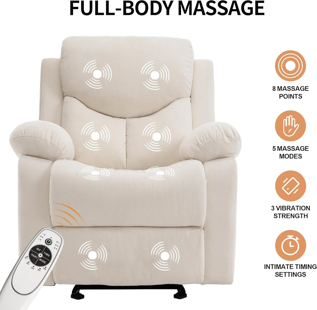 Sftaiyou Manual Rocker Recliner Chair Massage Fabric Overstuffed Soft Recliner