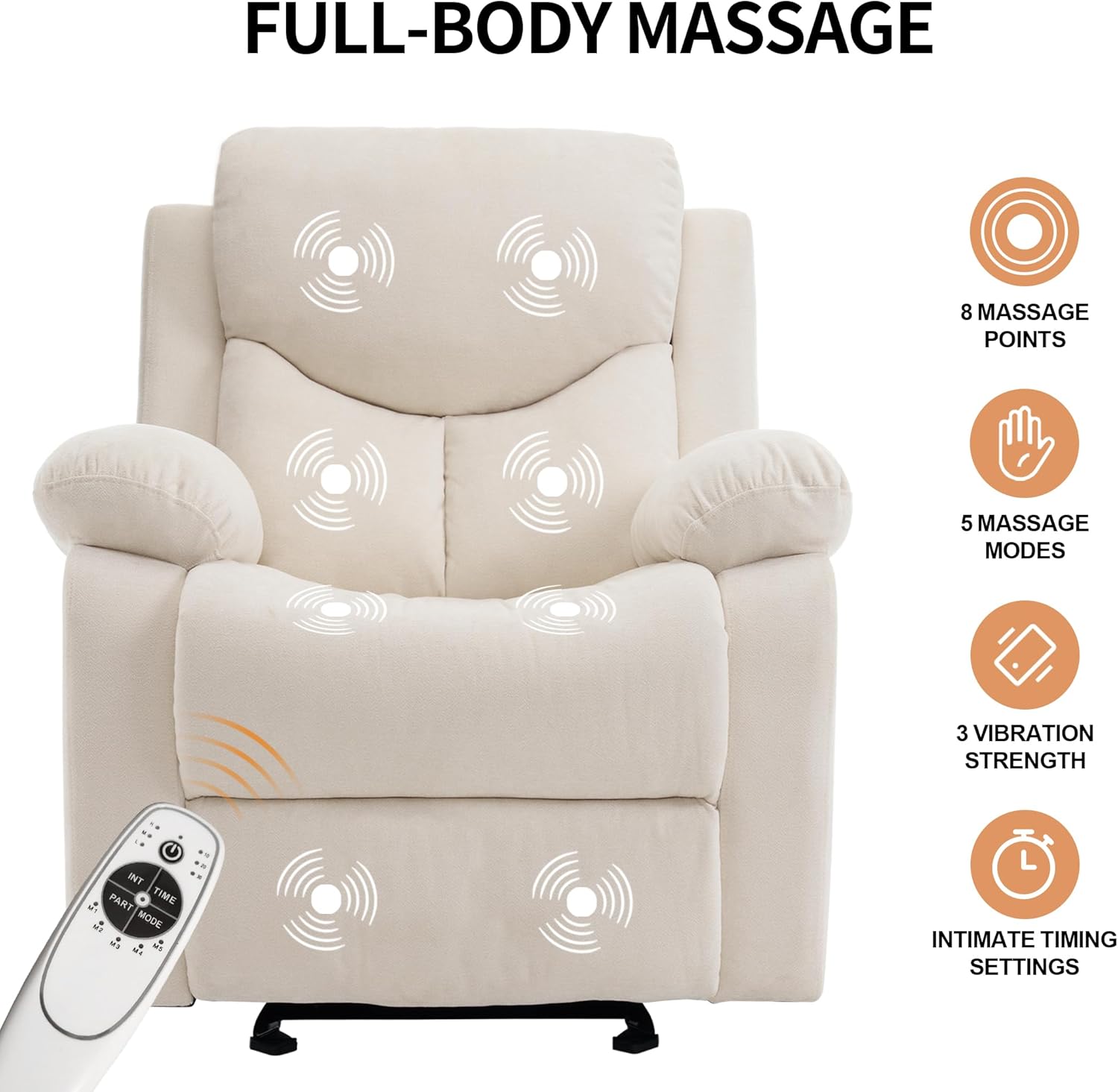 Sftaiyou Manual Rocker Recliner Chair Massage Fabric Overstuffed Soft Recliner