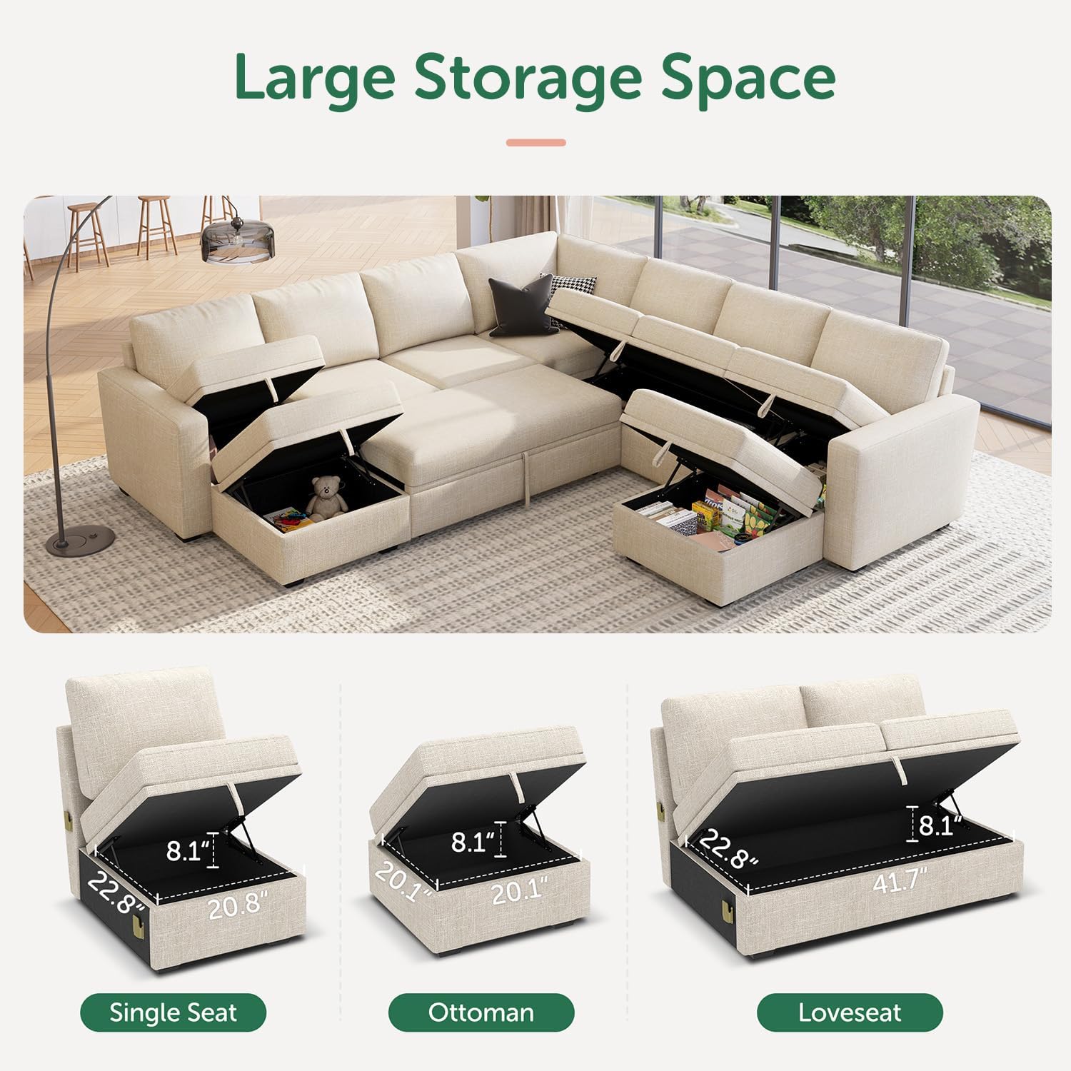 HONBAY Modular Sectional Sleeper Sofa L Shaped Couch with Pull Out Bed