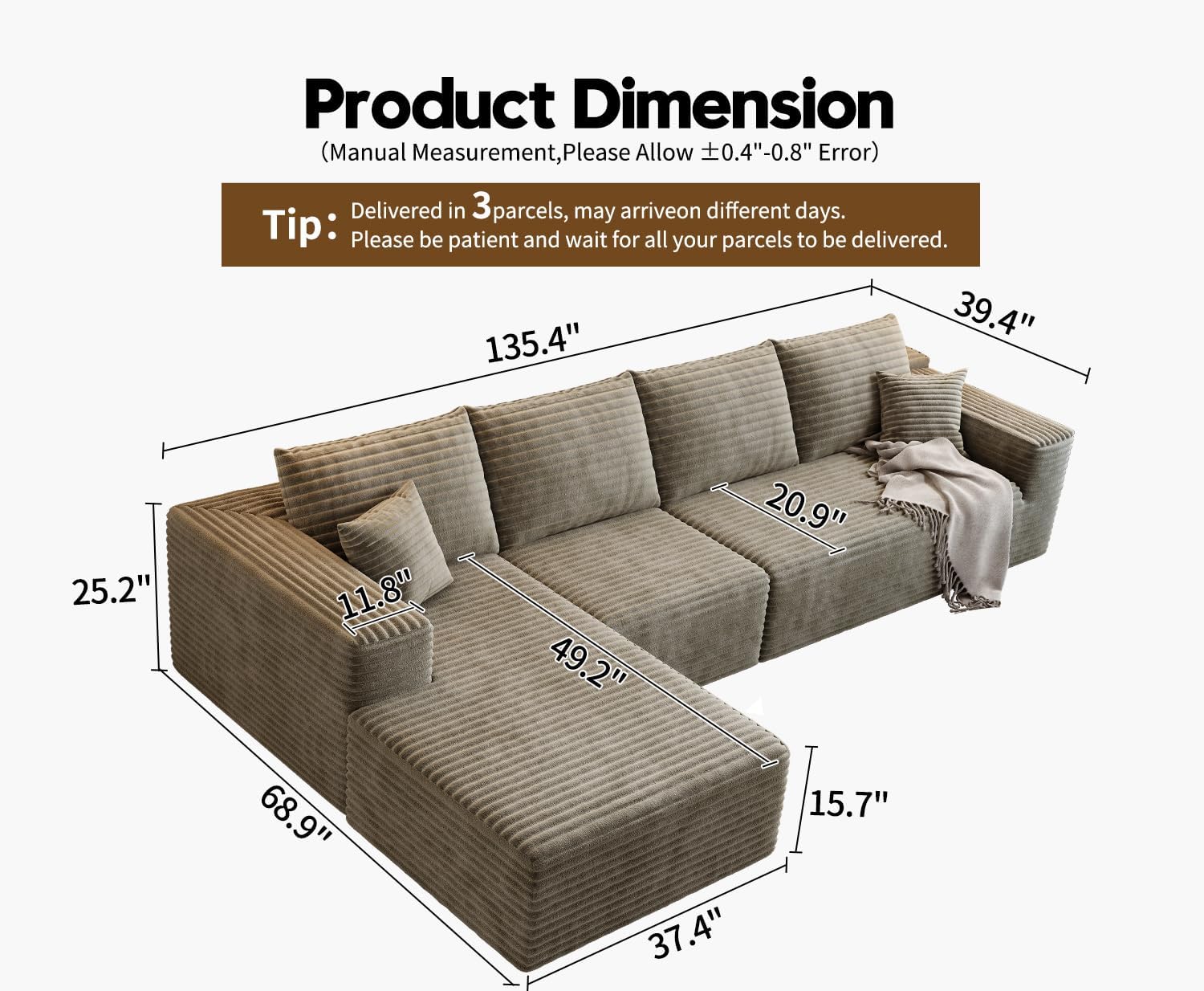 Settab Cloud Modular Sectional Sofa U Shaped Deep Seat Living Room Couch