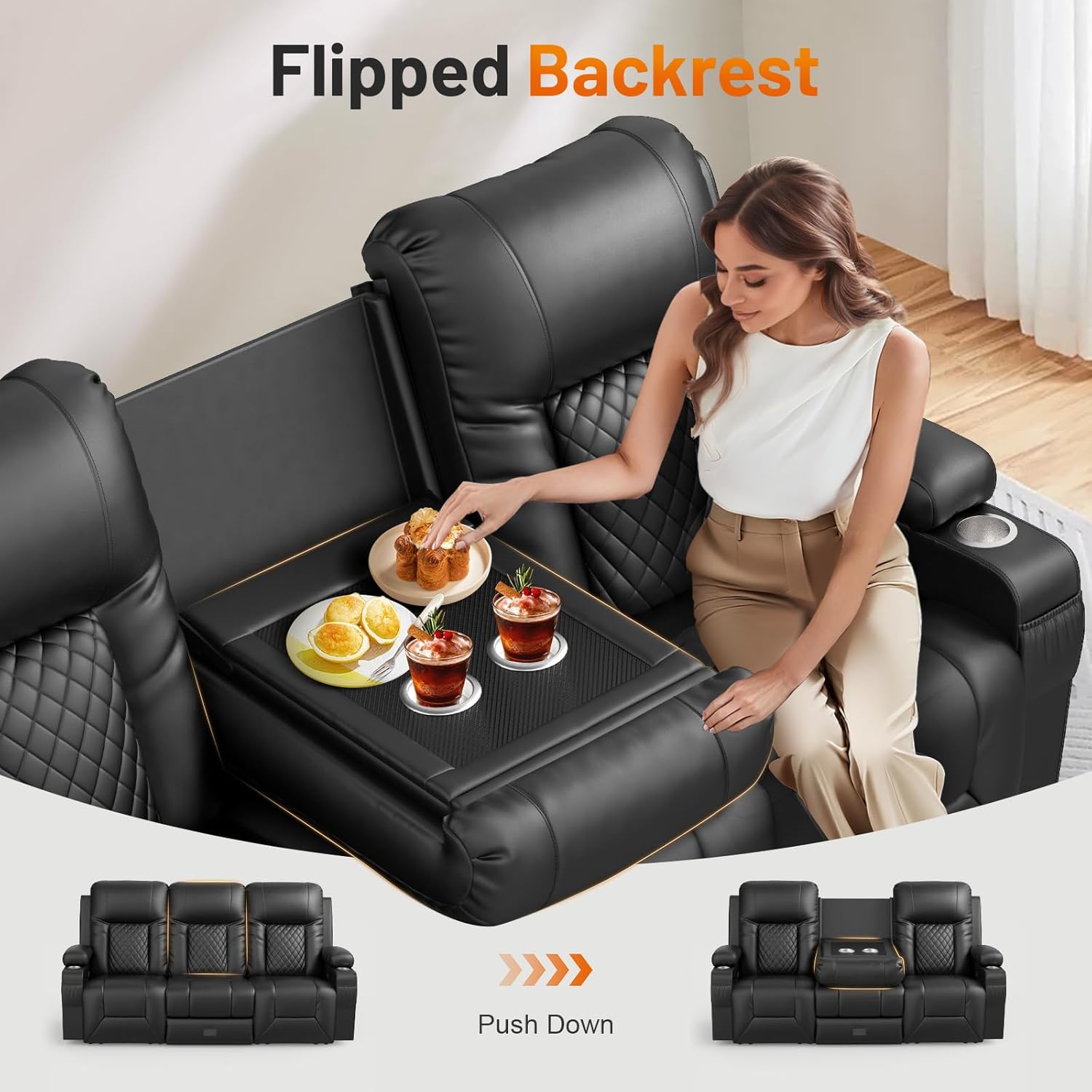 FURNIMAT 2 Seater Loveseat Recliner Sofa PU Leather with Cup Holders USB Ports