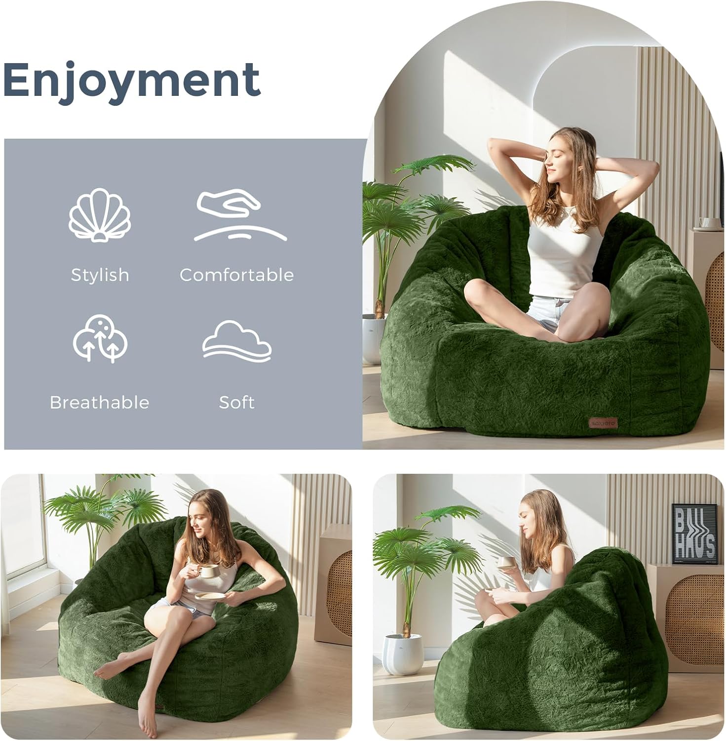 MAXYOYO Giant Bean Bag Chair Oversized Faux Fur Sofa for Adults Kids