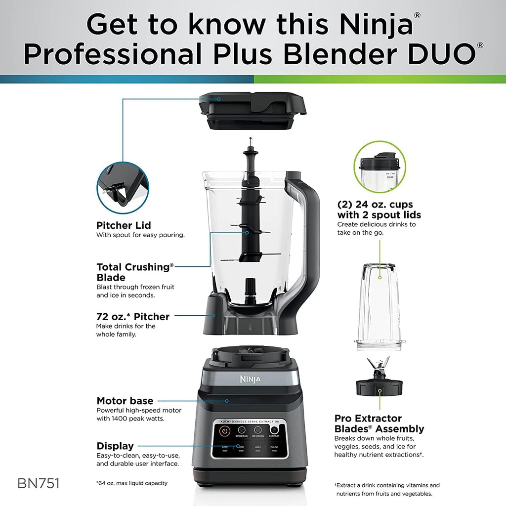 Ninja Blender 1400W High Power Smoothie Maker with 72oz Pitcher Dark Grey