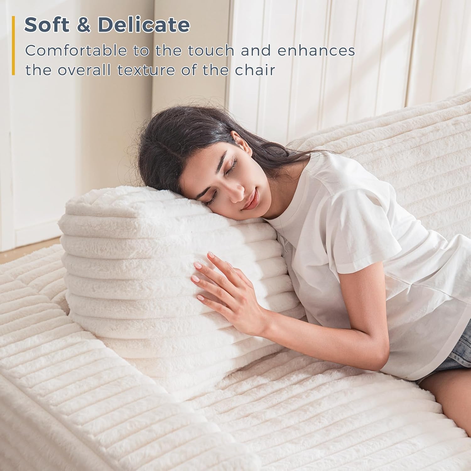 MAXYOYO Bean Bag Sofa with Armrests and Pillows Two Seat Fluffy Floor Couch