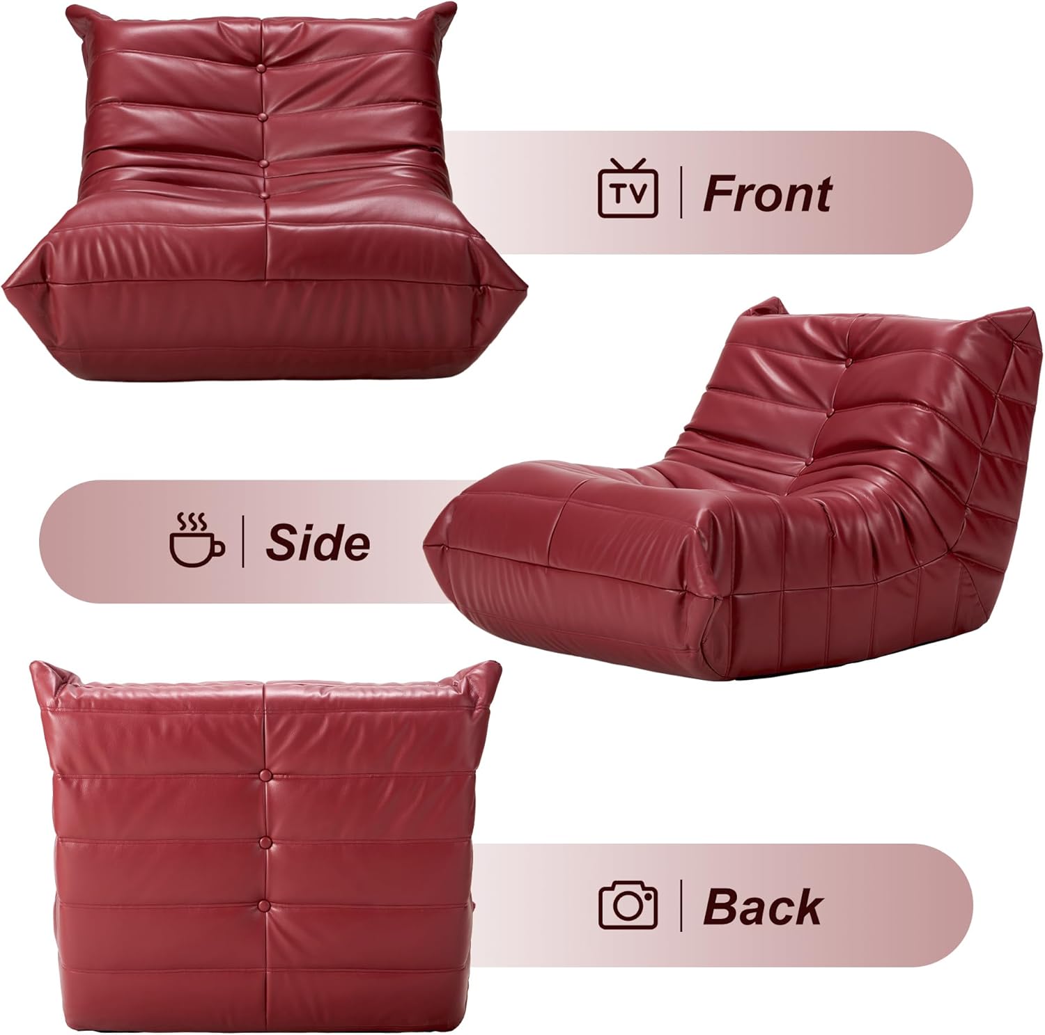 Hobestluk Giant Bean Bag Chair Memory Foam Faux Leather Floor Sofa for Adults