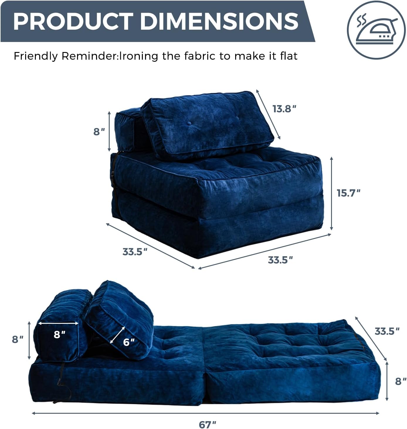 MAXYOYO Velvet Folding Sofa Bed Convertible Sleeper Chair with Pillow
