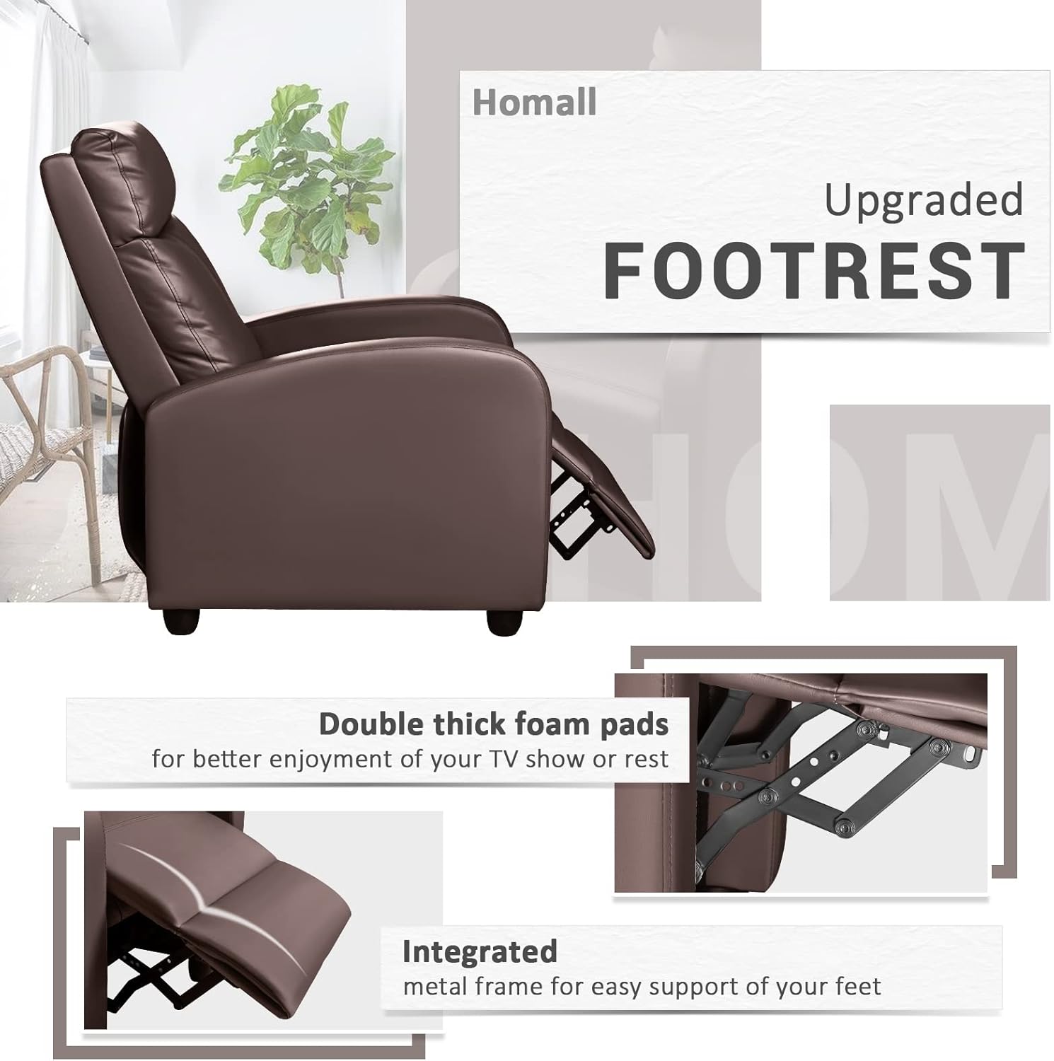 Homall Modern Recliner Chair PU Leather Padded Seat Single Sofa Home Theater