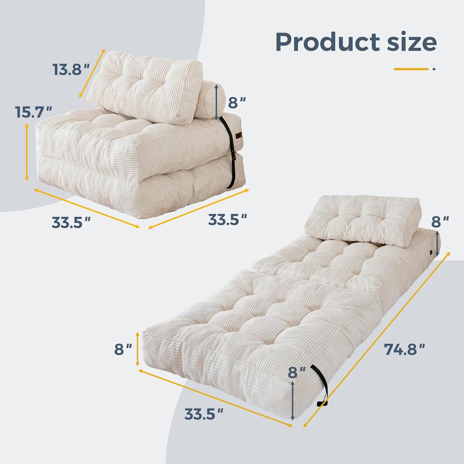 MAXYOYO Folding Sofa Bed Convertible Sleeper Chair with Pillow