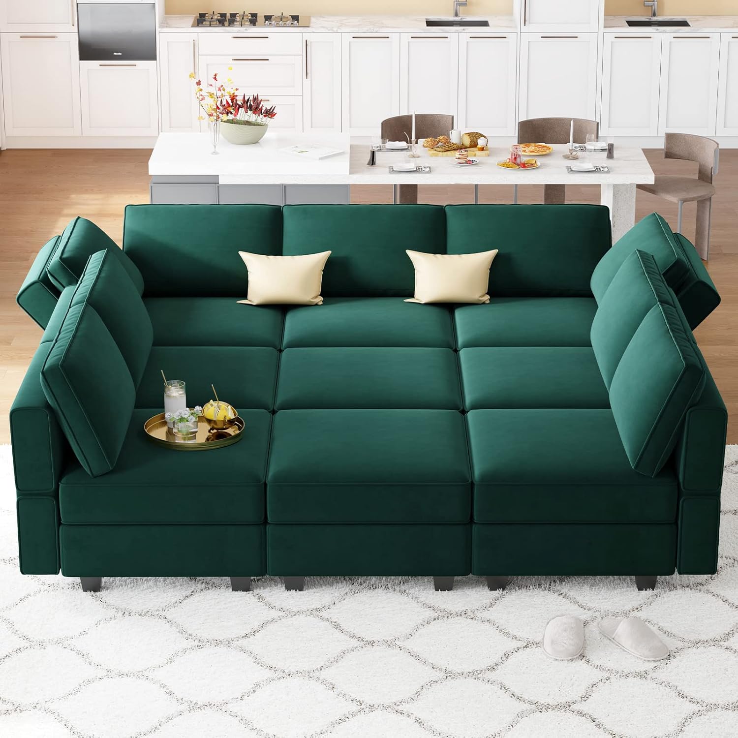 Belffin Velvet Modular Sectional Sofa with Ottoman Sleeper Bed Storage