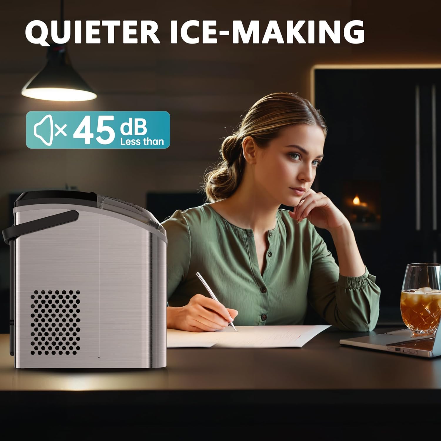 EUHOMY Nugget Ice Maker Countertop Portable 34lbs Daily with Handle