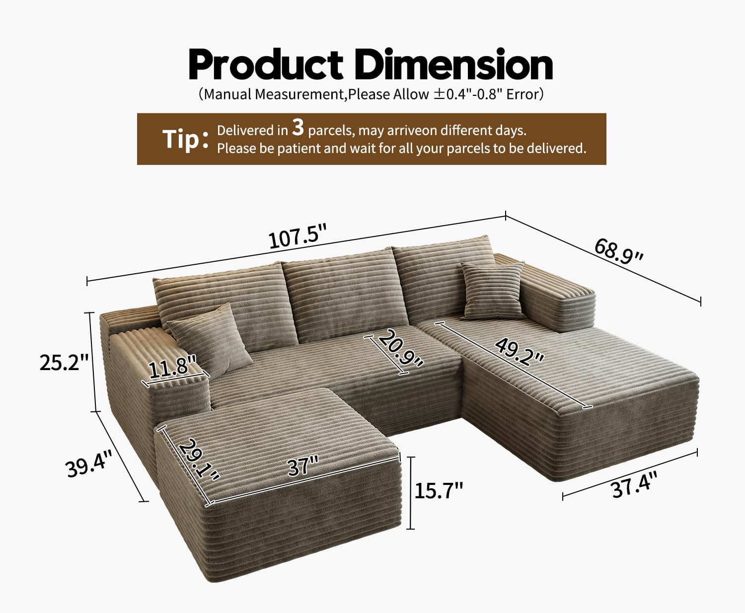 Settab Cloud Modular Sectional Sofa U Shaped Deep Seat Living Room Couch